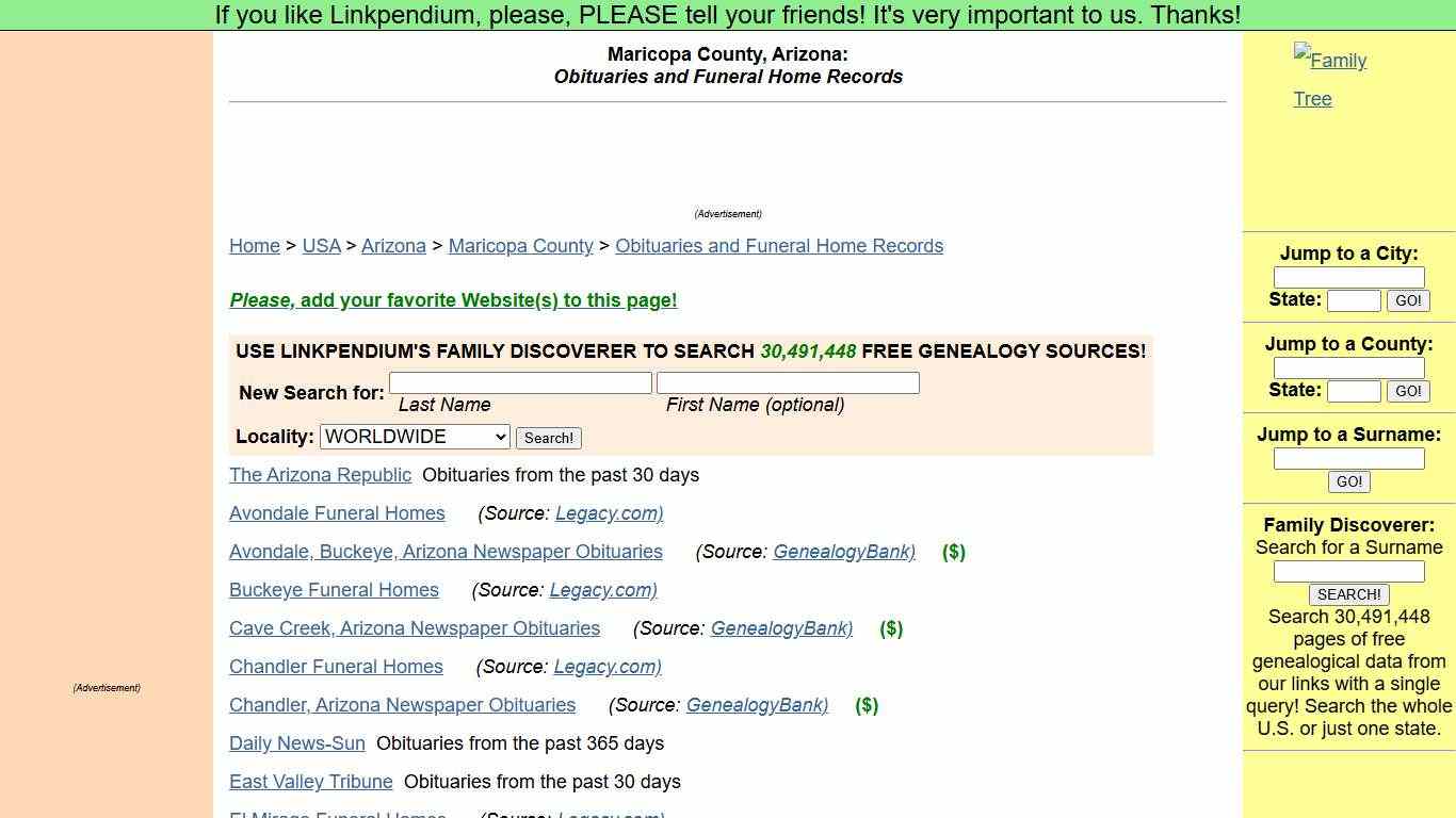 Maricopa County, Arizona: Obituaries and Funeral Home Records